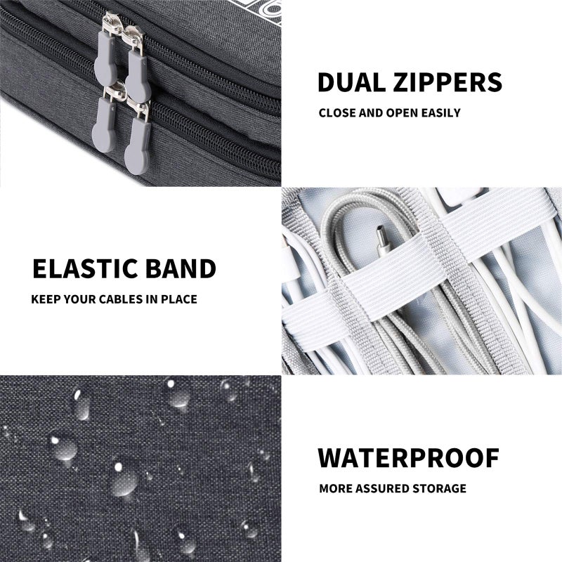 Lanola Travel Cable Organizer Bag  Electronic Accessories Case Portable Double Layer Cable Storage Bag for Cord phone Charger  Flash Drive  Phone  SD Card Personal Items - (Black) - Image 5